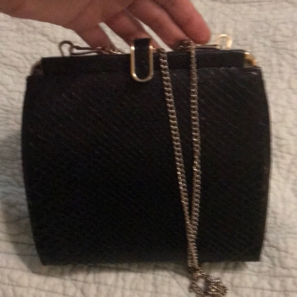 Vintage black and gold genuine snakeskin evening bag
